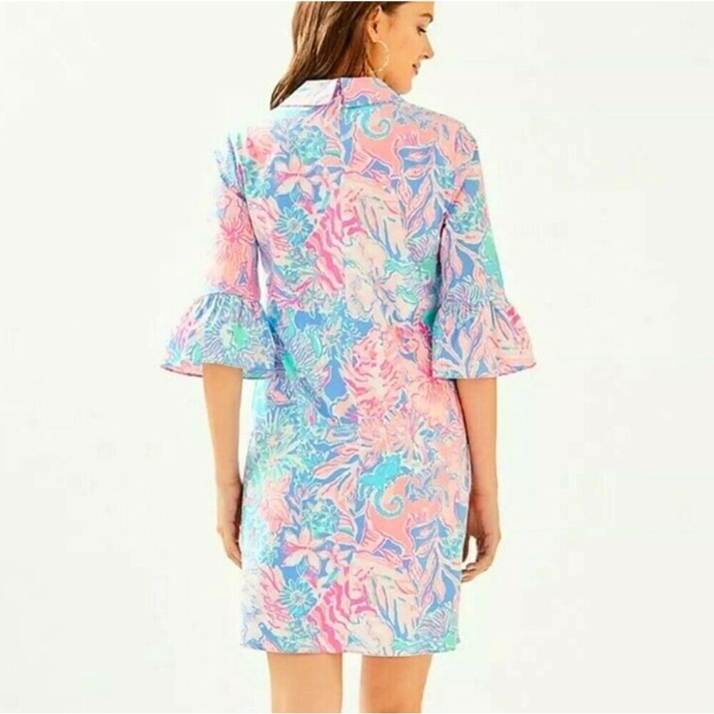 Lilly Pulitzer Sz 2 Collared Ginger Stretch Dress in Blue Peri Viva La Lilly NEW - Picture 3 of 8